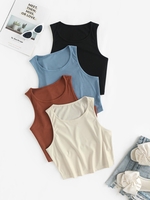 4Pcs Ribbed Crop Basic Tank Tops Xs