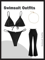 4Pcs String Bikini Beach Swimwear Outfits Black