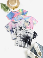 4Pcs Tie Dye Letter Print Crop T Shirt S Multi a