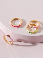4Pcs Water Drop Faux Gem Glazed Ring Set