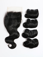 4Pcs Wavy Human Hair Weave with 4*4 Lace Closure