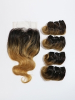 4Pcs Wavy Human Hair Weave with 4*4 Lace Closure