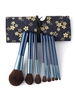 8 PCS Colorblock Make Up Brush Set With Floral Storage Bag