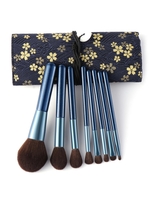 8 PCS Colorblock Make Up Brush Set With Floral Storage Bag