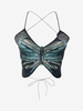 90s Criss Cross Open Back Butterfly Patterned Top