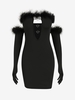 90s Detached Gloves Faux Fur Panel Heart Rings Cut Out Dress S Black