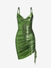 90s Metallic Cowl Front Cinched Bodycon Dress M Green