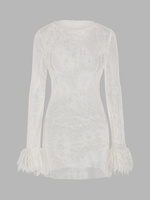 90s Metallic Fishnet See Thru Faux Fur Cuffs Bodycon Dress L White