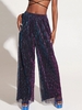 90s Metallic Plisse Layered Wide Leg Pants Xl Purple