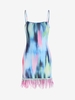 90s Mini Feather Decor Sleeveless Dress L Multi a