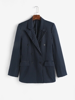 90s Pinstriped Shoulder Padded Pocket Blazer S Deep blue