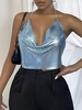 90s Rhinestones Sparkle Chainmail Party Top S Blue