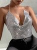 90s Rhinestones Sparkle Chainmail Party Top Xs Silver