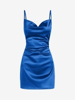 90s Sheeny Draped Slip Satin Cocktail Dress L Blue