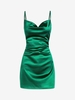 90s Sheeny Draped Slip Satin Cocktail Dress L Green