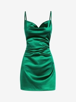 90s Sheeny Draped Slip Satin Cocktail Dress L Green
