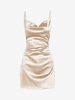 90s Sheeny Draped Slip Satin Cocktail Dress L Light coffee