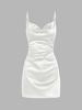 90s Sheeny Draped Slip Satin Cocktail Dress M White