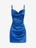 90s Sheeny Draped Slip Satin Cocktail Dress S Blue