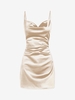90s Sheeny Draped Slip Satin Cocktail Dress Xs Light coffee