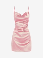 90s Sheeny Draped Slip Satin Cocktail Dress Xs Light pink