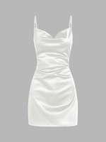 90s Sheeny Draped Slip Satin Cocktail Dress Xs White