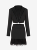 90s Shoulder Padded Crop Blazer with Feather Mini Skirt Set M Black