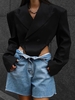 90s Shoulder Padded Lapel Bodysuit Blazer M Black