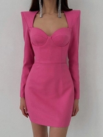 90s Shoulder Padded Mini Bodycon Dress M Light pink