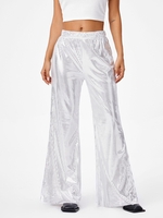 90s Sparkly Metallic Flare Pants S White