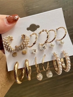 9Pairs Faux Pearl Alloy Cuff Earrings Set