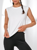 Absorbent Solid Color Crew Neck Sleeveless Sport Tank Top S White
