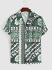 Abstract Geometry Pattern Button Up Shirt M Dark forest green