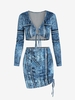 Abstract Print Cinched Cropped Top and Skirt Set S Deep blue