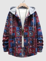 Abstract Print Contrast Hooded Shirt M Multi a