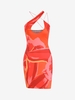 Abstract Print Cut Out Bodycon Dress S Red