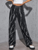 Abstract Print High Waisted Slouchy Jeans 2xl Black