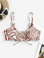 Abstract Print Ribbed Lace Up Bikini Top S Coffee