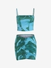 Abstract Print Ruched Mini Bodycon Skirt Set S Green