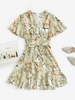 Abstract Print Ruffles Surplice Mini Dress S