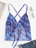 Abstract Print Sheer Mesh Backless Crop Top Blue