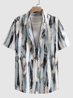 Abstract Print Short Sleeve Shirt Xxl Light blue