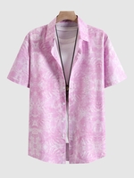 Abstract Print Short Sleeves Button Up Shirt L Light pink