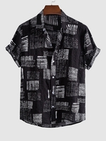 Abstract Print Short Sleeves Shirt 2xl Black