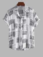 Abstract Print Short Sleeves Shirt Xl White