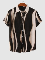 Abstract Print Vacation Short Sleeves Shirt 2xl Black