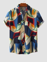 Abstract Print Vacation Short Sleeves Shirt Xl Deep blue