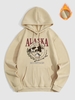 Alaska Eagle Pattern Thermal Fleece-lined Hoodie L Light coffee