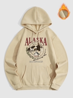 Alaska Eagle Pattern Thermal Fleece-lined Hoodie L Light coffee