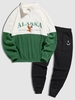 ALASKA Embroider Two Tone Polar Fleece Sweatshirt and Jogger Sweatpants Set Deep green
